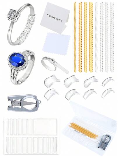 Ring Sizer Adjuster For Loose Rings With Ring Size Measuring Tool, Invisible Ring Guards, Silicone Tightener, Ring Size Adjuster Set With Polishing Cloth