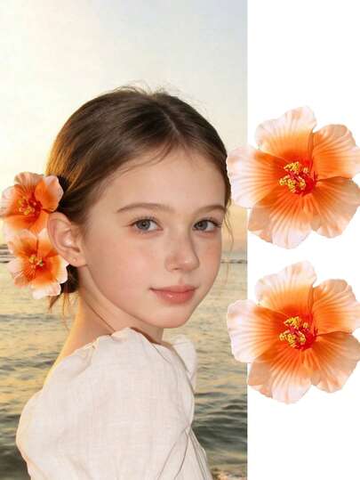 2个/套 可爱花朵装饰发夹，甜美、独特、时尚、优雅、精致，适合女孩夏季假期佩戴