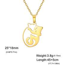 1pc Fashionable Stainless Steel Hollow Hugging Cat Pendant Necklace, Cute Animal Pattern Unisex Necklace - Simple Series - View 8