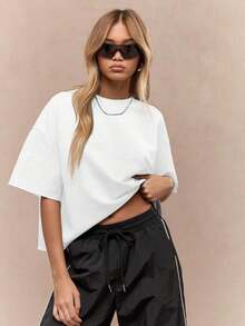 Oversized Heavy T-Shirt Modern Streetwear Essential Boxy Cut Casual Summer Basic Loopback Top Ultra Soft Minimalist Urban Fashion Staple-Unisex Summer Casual Vintage Cotton Printed T-Shirts For Couples - 白色 - 查看 1