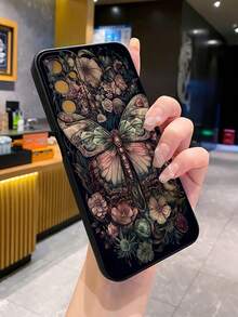 1个深色花卉蝴蝶图案防震手机壳，UV印刷，适用于三星/Galaxy/安卓机型 - 黑色 - 查看 4