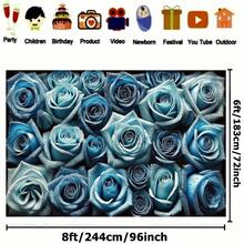Blue Roses & Pearls Delicacy - 8x6ft Polyester Party Banner, Versatile Decor For Holidays, Home, Garden, Studio Celebrations - Vibrant Colors - 如圖所示 - 查看 5