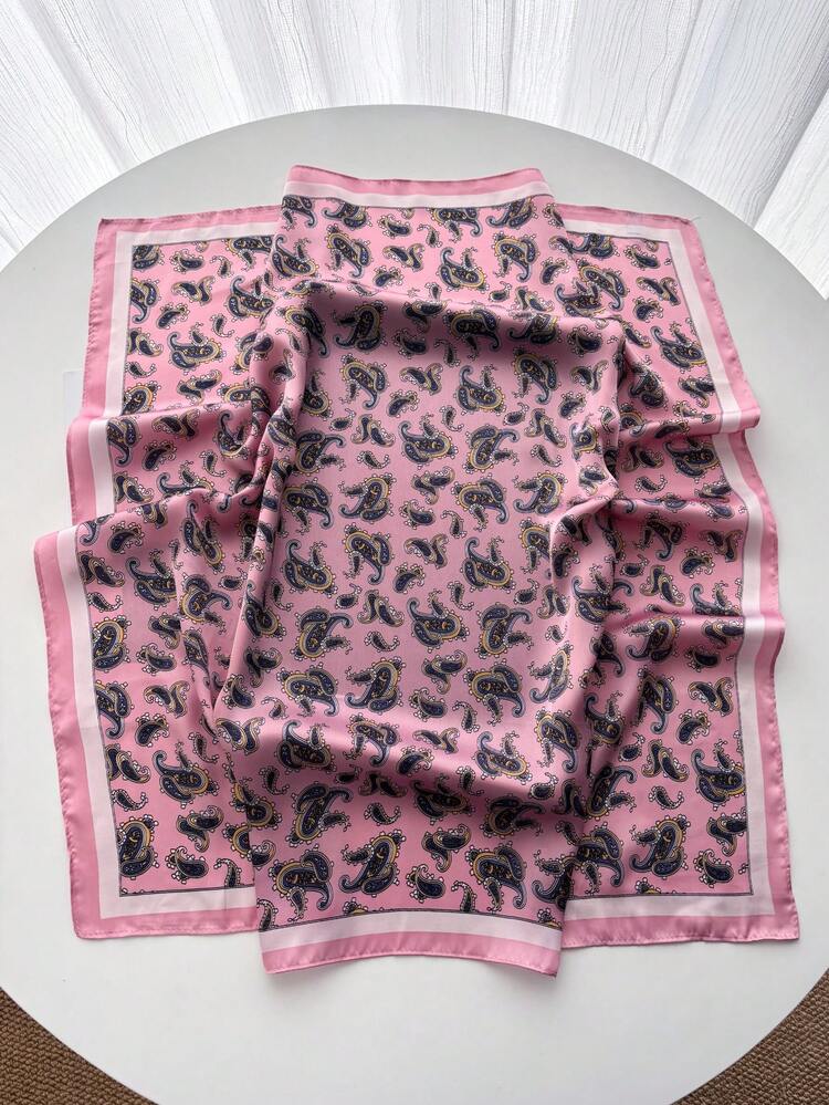 1条70*70厘米方形印花真丝围巾，时尚真丝领巾/头巾，女士适用，适合海滩、度假等场合。 - 粉色 - 查看 2