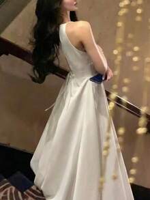 Đầm maxi dáng chữ A không tay màu trơn, thanh lịch, thích hợp cho tiệc tùng/sinh nhật, mùa hè, màu trắng. - trắng - Xem 7