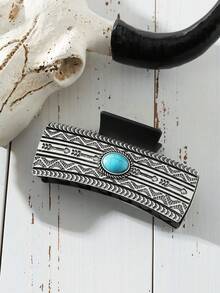 1个波西米亚风女士绿松石色三角形箭头条纹印花发爪夹，大号防滑发饰，适合日常使用，时尚发夹，女士发饰发卡，花朵发夹 - 彩色 - 查看 12