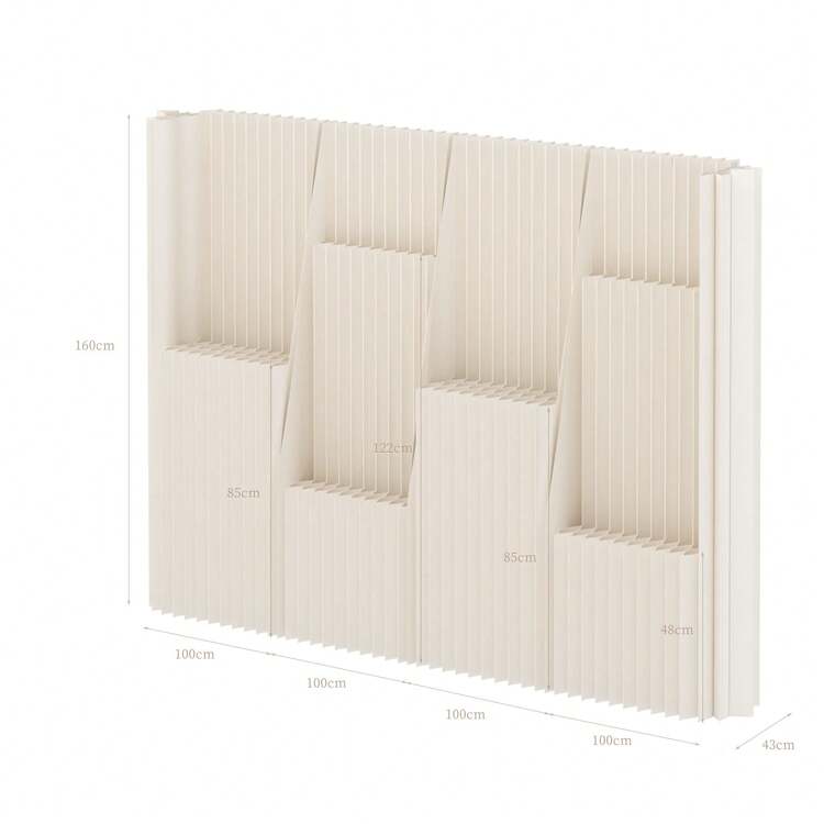 Multifunctional Foldable Kraft Paper Screen Divider With Storage Shelf, Portable, Versatile In Design, Easy To Store, Perfect For Living Room, Office, Shopping Mall, Beauty Salon And Other Places. - White - View 24
