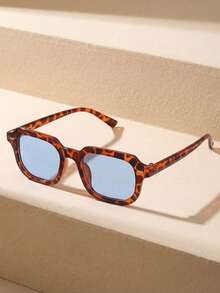 1 Pair Unisex Square Leopard Print Blue Classic Sunglasses, Timeless Design Suitable For Daily Life, Rave Parties, Music Festivals, Street Photography, Weekend Outfits, Family Outings, Fits All Face Shapes, Also Suitable For Back To School, College Style, Campus Looks - Leopard Blue - View 2