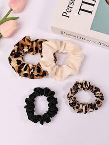 4 piezas Lazos de pelo elásticos con estampado de leopardo, scrunchies versátiles de moda adecuados para trenzas, moños, coletas altas - Multicolor - Ver 2