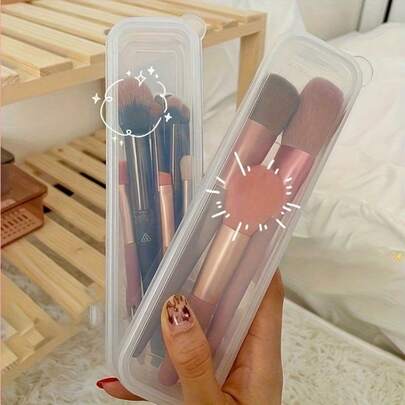 Portable Makeup Brush Storage Box - Dust-Proof Travel Case, Suitable For Eyeshadow, Eyebrow Pencil And Makeup Tools, Makeup Brush Holder, Transparent Storage Box, Flip-Top Storage Box, Portable Makeup Brush Storage Box, Makeup Brush Box, Eyebrow Pencil And Toothbrush Storage Box, Makeup Brush Storage Box