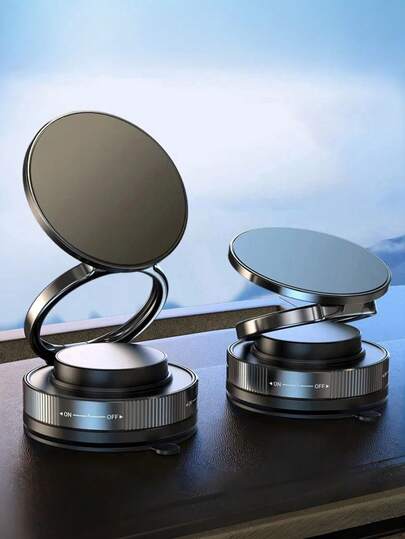 车载真空磁吸手机支架 – 360°旋转，三轴可调，N52强磁铁，可折叠ABS材质，稳固的仪表盘支架，适用于大尺寸手机，支持导航和免提通话，磁吸式车载手机支架