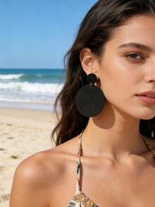 1 Pair 2026 Tassel Earrings, Beach Vacation Style, Suitable For Party, Daily Wear, Birthday, Mother's Day, Ramadan - Black - View 2