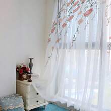 2 tấm rèm voan họa tiết dây leo hoa hồng màu hồng, in phẳng 2D, phong cách cổ điển trang nhã, phù hợp cho phòng ngủ và phòng khách, có thể treo bằng thanh rèm. - Nhiều màu - Xem 9