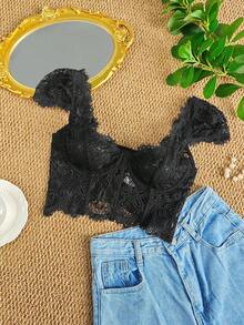 一件性感时尚黑色蕾丝透视束身胸衣 - Y2K美学镂空上衣，适合派对、约会和度假穿着 - 黑色 - 查看 10