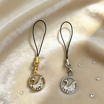 1pc Rhinestone Swan Mobile Phone Strap Charm, Suitable For Smartphones, Minimalist Elegant Decorative Accessory