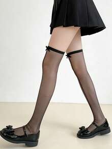 1双女士迷人过膝袜，哑光质地，防勾丝，带蝴蝶结和竖条纹设计，适合洛丽塔、JK和日系时尚风格 - 彩色 - 查看 6