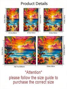 1/4 浴室帘套装,包含芙蓉花、贝壳、海龟、热带植物图案,海洋海岸蓝绿黄粉配色,可机洗夏季浴帘,配有 12 个挂钩、防滑浴室垫和 U 型马桶座套 - A - 查看 4