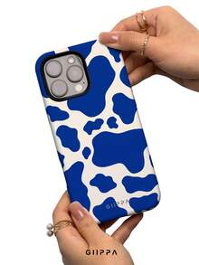 GIIPPA 1 Piece Cream-White Base With Blue Cow Print Design Phone 17 Pro Max Case, Suitable For Phone 16 Pro Max, 15 Pro Max, 14 Pro Max, Korean Stylish And Interesting Phone Case, Compatible With 11/12/13/14/15/16 Pro Max Plus, Elegant Design Suitable For Both Men And Women, Ideal Gift For Girlfriend On Christmas, Valentine's Day, Easter, Wedding Season And Birthday - Blue - View 5