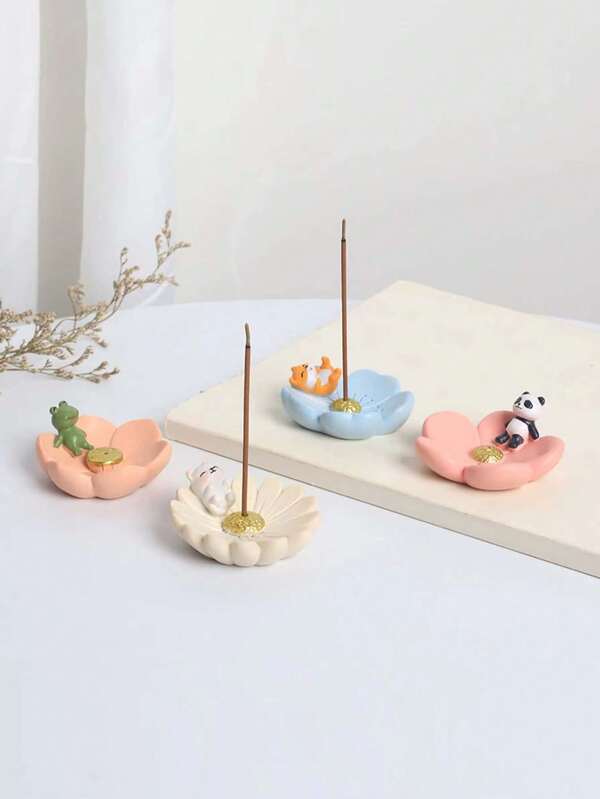 1pc Floral & Animal Shaped Cute Incense Burner, Zen Desktop Tea Pet Decor