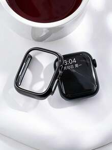 1pc Glossy Black Bumper Case Compatible With Apple Watch, Hard PC Scratch Resistant Protective Frame For Watch Series SE/9/8/7/6/5/4/10/11 - Black - View 1