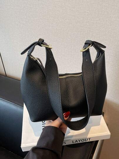 复古简约纯色腋下包，新款大容量休闲单肩包，个性时尚斜挎包