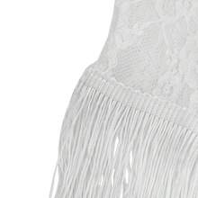 女士无袖白色蕾丝V领流苏不对称长款上衣，薄纱针织面料，度假风 - 白色 - 查看 4