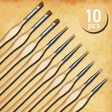 10支装混合木质尼龙画笔套装，是艺术创作的理想之选，精细尼龙刷毛适用于丙烯颜料、水彩颜料、油画颜料、工艺品和模型制作。 - 套裝 - 查看 8