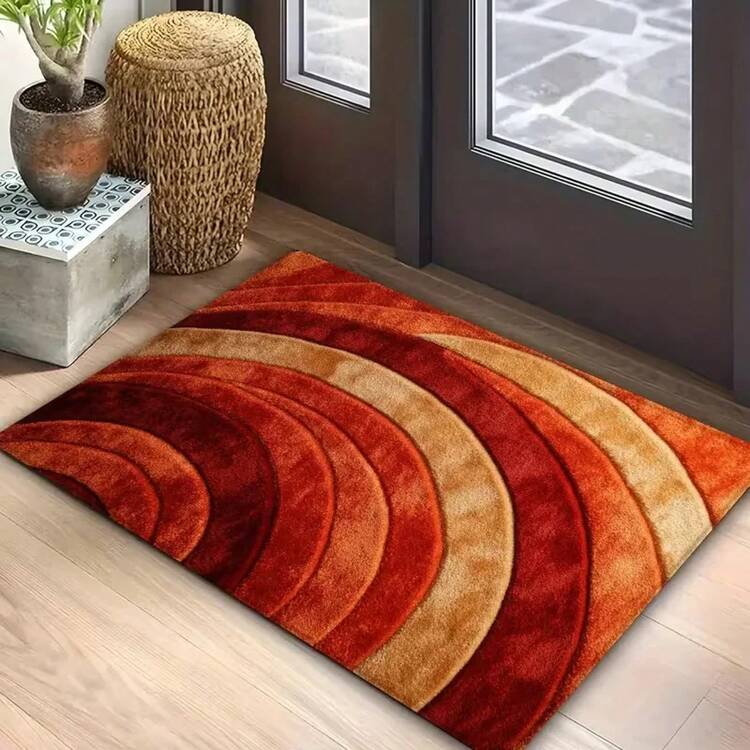 Alfombra corrugada moderna de color naranja rojo, antideslizante y alfombra de baño adecuada para baño, sala de estar, dormitorio, decoración de alfombra para exteriores - 3 - Añade 7
