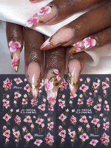 Spring & Summer Gold Framed White Floral Pattern Nail Art Stickers Set, Self-Adhesive Decorative Tools, Nail Jewelry Accessories - Multicolor - View 2