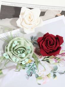 1pc Men's Fashion Solid Mint Green Rose Boutonniere, Suitable For Wedding, Banquet, Party - Multicolor - View 10