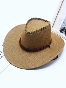 男士西部牛仔帽户外遮阳骑士帽女士旅游大檐遮阳草帽 - 彩色 - 查看 8