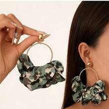 1对迷彩条纹布料花瓣耳环，休闲日常佩戴 - 彩色 - 查看 3