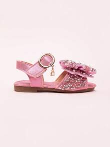 2026 Nuevas sandalias para niñas, zapatos de princesa para niños con lazo de strass, zapatos de playa para estudiantes de niña pequeña, verano - Rosa - Ver 4