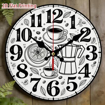 10inch Coffee-Themed Wall Clock (With Coffee Bean And Coffee Cup Patterns) - Silent, No Ticking Sound - Wooden Clock Suitable For Home, Office, And Cafe Decoration - Modern Minimalist Style, Suitable As A Gift For Coffee Lovers, Housewarming Gift, Christmas Gift (AA Batteries Not Included), 2D Flat Design,Holiday Decor,Wall Deocr,House Deocr,Home Essentials,Picks