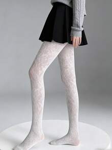 2 Colors Available Vintage Lace Stockings, French Style Floral Net Pantyhose - Multicolor - View 3