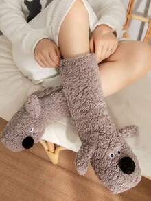 1 đôi tất nữ ấm áp chống trơn trượt mùa thu/đông, phụ kiện Halloween, quà Giáng sinh, tất đi trong nhà mềm mại. - màu nâu - Xem 1