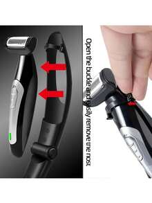 电动背部毛发修剪器，长柄设计，可拆卸手柄，男士背部剃毛器，高品质，背部理容，个人护理工具，符合人体工学的手柄，时尚修剪工具，精准，高品质刀片，USB充电，男士理容套装，家用理发工具，旅行理发套装 - 黑色 - 查看 8