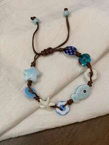 1pc Women's Fashionable Sweet Fish, Star & Flower Woven Bracelet, Suitable For Daily Wear - Multicolor - View 2