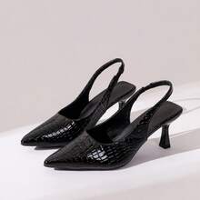 Giày cao gót mũi nhọn cài nút bằng da màu đen bóng, hở mũi, thời trang nữ Xuân/Hè 2026, kiểu dáng thanh lịch và thường ngày. - màu đen - Xem 13