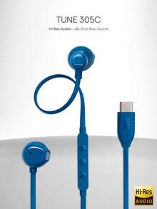 JBL Tune 305C USB C Wired Earbuds Hi Res Audio Semi In Ear Headphones With Microphone 3 Button Remote Tangle Free Flat Cable For PC Mac Laptop Phone Tablet Plug And Play - View 10