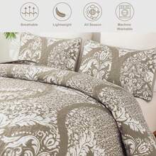 Beige Quilt Set King Size Boho Damask Tan Bedspread Coverlet Set Soft Lightweight Microfiber Luxury Bedding Set 3 Pieces for All Season 104"x90" - Beis - Ver 5