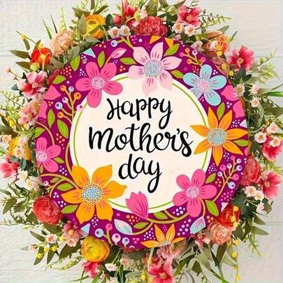 Happy Mother's Day! Round Wooden Floral Wreath Decor - Perfect For Wall, Home, Porch And Window Decoration - Ideal Holiday Gift For Her, Room, Elegant, 2D Flat, No Electricity Required