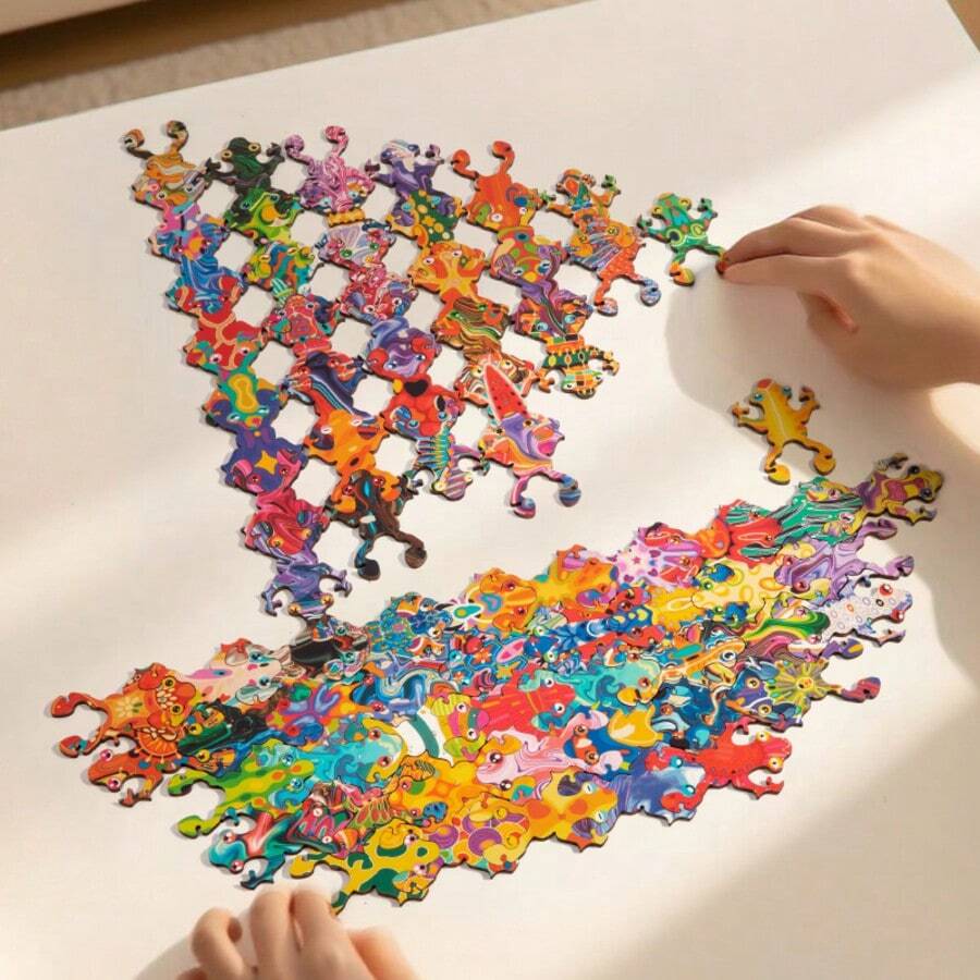 不对称木制青蛙拼图，独特的动物拼图，高难度益智玩具，适合成人及3岁以上儿童，趣味家庭游戏和礼物