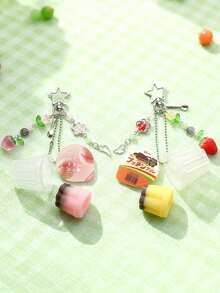 1个日式布丁钥匙扣，粉色和黄色蛋奶沙司吊坠，Y2K平成复古美学串珠饰品 - 均碼 - 查看 5
