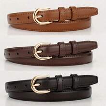 1pc Solid Color Casual PU Leather Waist Belt, Slim Design, Suitable For Women All Seasons Summer, School Fall, Autumn, Halloween, Belts For Women, Western Belt - 棕色 - 查看 1