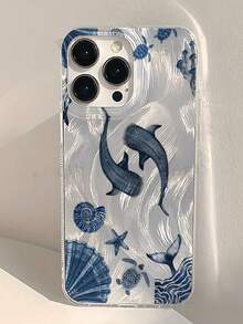 Ocean 1pc Feather, Seashell, Whale Pattern Full Coverage TPU Shockproof Phone Case, Suitable Compatible With Apple 16, 15, 14, 13, 12, 11 Pro Max, Series - Multicolor - View 2