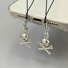 1/2 chiếc mặt dây chuyền hình đầu lâu Halloween cổ điển, phụ kiện điện thoại thông minh đa năng, mặt dây chuyền cá nhân hóa sáng tạo, có thể treo trên túi xách hoặc móc chìa khóa. - Bạc - Xem 1