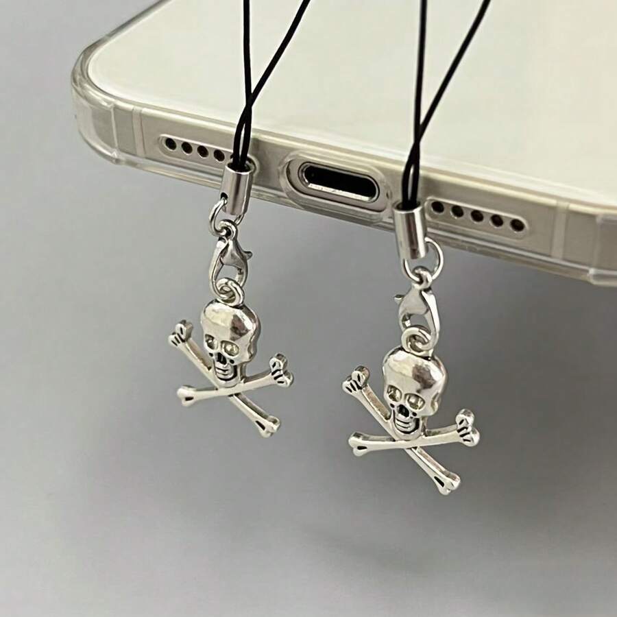 1/2 chiếc mặt dây chuyền hình đầu lâu Halloween cổ điển, phụ kiện điện thoại thông minh đa năng, mặt dây chuyền cá nhân hóa sáng tạo, có thể treo trên túi xách hoặc móc chìa khóa. - Bạc - Xem 1