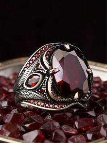 1 pieza Anillo de hombre - Accesorio de estilo empresarial de moda personalizado, adecuado para uso diario y como regalo - Rojo - Ver 5
