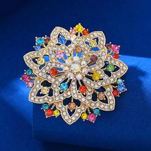 1pc Bohemian Zinc Alloy Center Iridescent Shiny Outer Evenly Embedded Colorful Rhinestone Floral Brooch, Suitable For Women's Daily Wear - Flowers - View 2