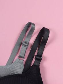 3件套女童纯色罗纹无钢圈文胸，舒适可调节肩带，适合13-16岁女孩 - 彩色 - 查看 4